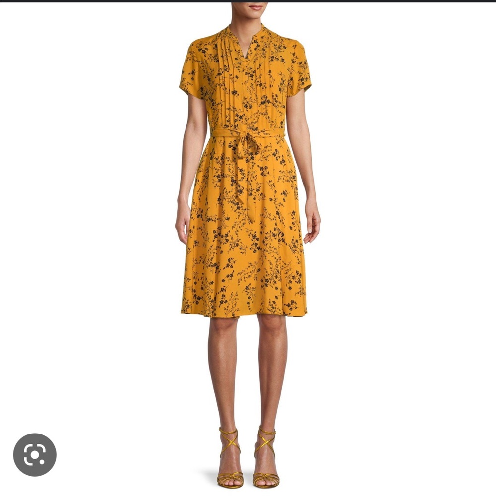 Beautiful Mustard Yellow Floral Spring Dress Size 2